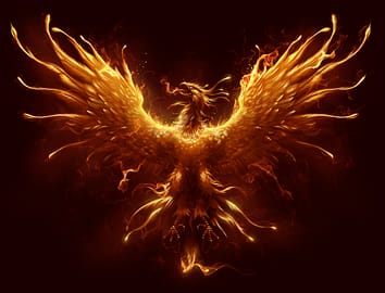 Burning bird phoenix digital painting.