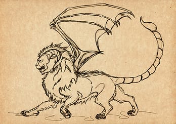 Illustration,With,Hand-drawn,Manticore.,Mystical,Creature,And,Legendary,Beast.,Ancient