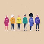 LGBT movement of young people wearing sweaters with their gender pronouns - she, he, them